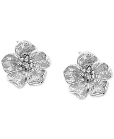 EFFY Collection EFFY® Diamond Accent Flower Stud Earrings (1/8 ct. t.w.) in Sterling Silver