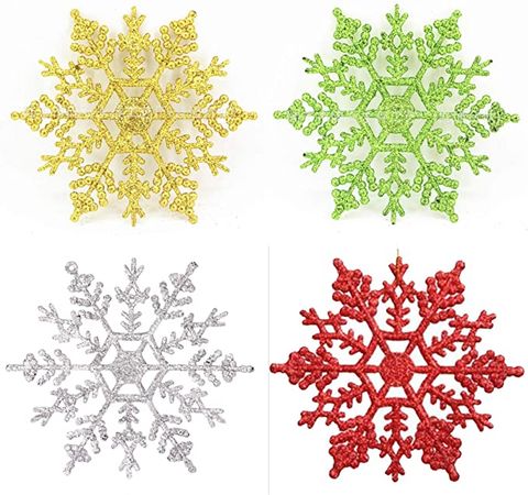 Amazon.com: Merry Christmas Snowflakes, 12 Pcs Shiny Bling Bling Snowflakes 4"(10cm) for Christmas Décor, Gold Silver Green Red Color Included, Perfect for a lovely holiday, Pack of 12 Gold/Silver/Green/Red: Home & Kitchen