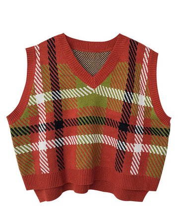 Plaid Striped Knitted Sweater Vest – lovelyerica