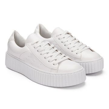 White Casual Leather Look Perforated Thick Platform Sneakers