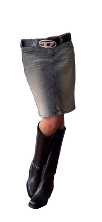 dunlop belt, denim skirt and boots