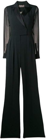 sheer sleeve wrap front jumpsuit