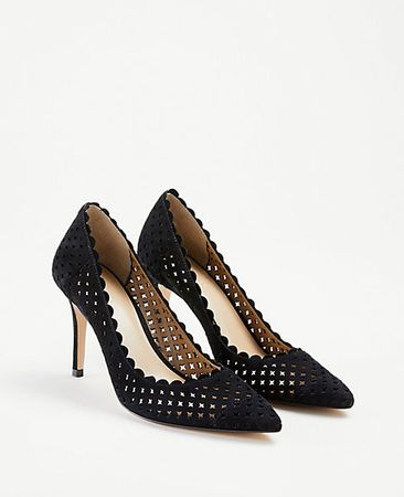Mila Scalloped Perforated Suede Pumps | Ann Taylor