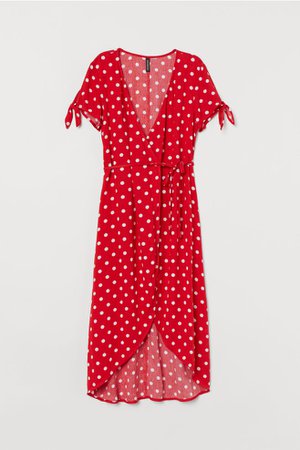 Patterned Wrap-front Dress - Red/white dotted - | H&M CA