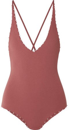 Torrey Knotted Stretch-crepe Swimsuit - Brick