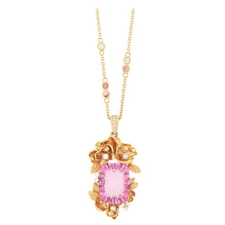 18 Karat Rose Gold Pink Topaz Pendant with Necklace For Sale at 1stDibs | rose gold necklace