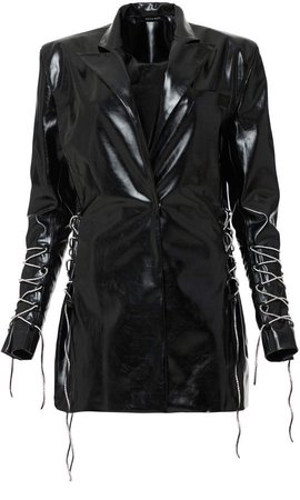 Mach & Mach Crystalized Corset Faux Leather Dress Size: L