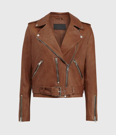 ALLSAINTS US: Womens Balfern Leather Biker Jacket (tan_brown)