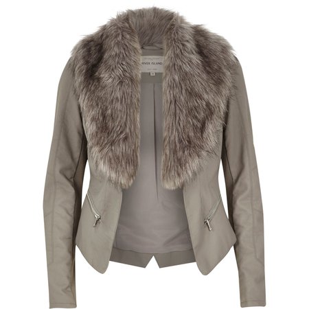 Grey Leather Jacket w/ Fur