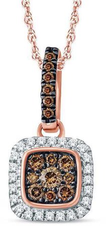 1/3 C.T T.w. Champagne and White Diamond Cushion Frame Pendant In 10K Rose Gold $499 | ZALES