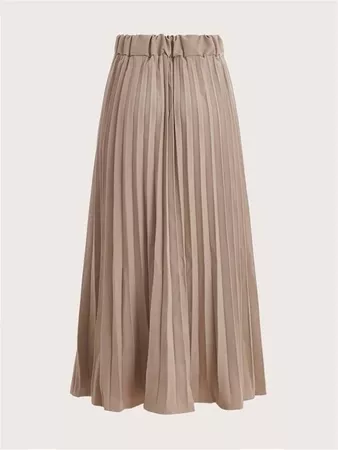 Solid Pleated Elastic Waist Longline Skirt | SHEIN UK