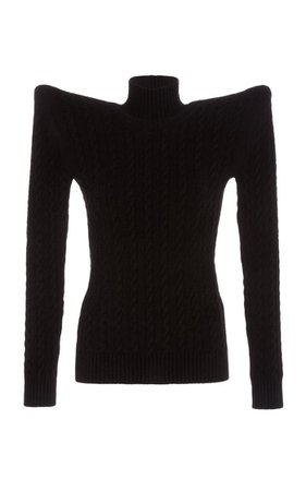 Bold-Shoulder Cable-Knit Velvet Turtleneck Sweater By Balenciaga | Moda Operandi