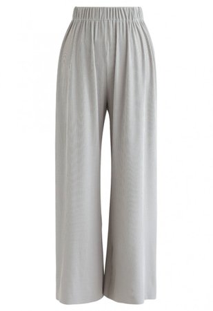 High-Waisted Ribbed Pants in Grey - NEW ARRIVALS - Retro, Indie and Unique Fashion
