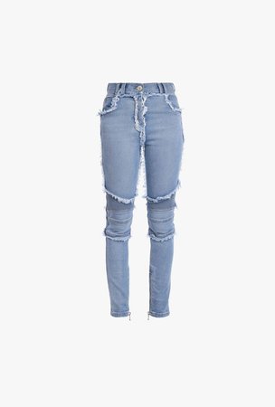 Skinny Cut High Waisted Patchwork Blue Jeans for Women - Balmain.com