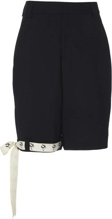 Upside Down Ribbon-Detailed Wool Shorts