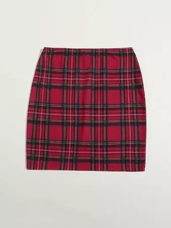 Tartan Bodycon Skirt | SHEIN USA red