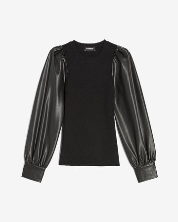 Fitted Vegan Leather Sleeve Sweater | Express