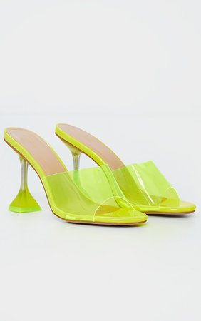 Neon Yellow Cake Stand Point Toe Mule Heels | PrettyLittleThing USA