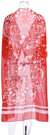 URIBAKE Women Kimono Print Cardigan Outwear Long Boho Blouse Loose Tops Beach Cover Up Beachwear Red at Amazon Women’s Clothing store