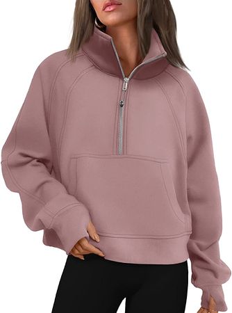 EFAN Womens Cropped Sweatshirts Half Zip Pullover Fleece Quarter Zipper Hoodies Oversized Winter Clothes Sweater Thumb Hole Grey at Amazon Women’s Clothing store