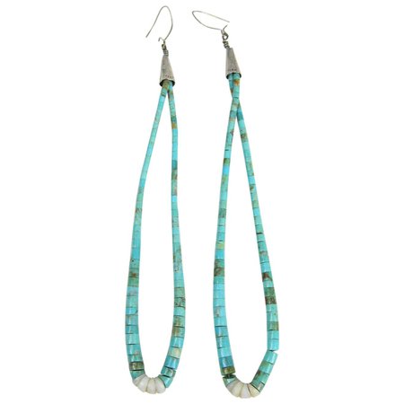 Turquoise Shell Earrings Sterling Silver Native American Zuni For Sale at 1stDibs | native american shell earrings