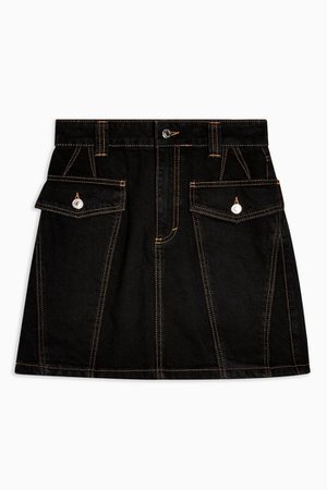 IDOL Contrast Stitch Black Denim Skirt | Topshop