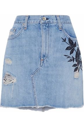 Embroidered distressed denim mini skirt | RAG & BONE/JEAN | Sale up to 70% off | THE OUTNET
