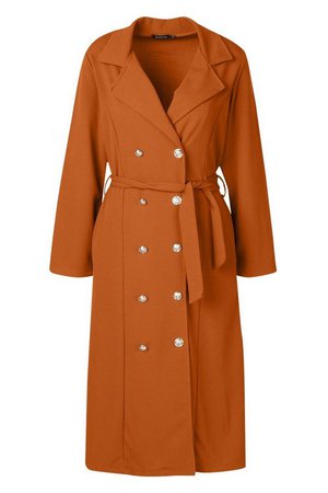 Double Breasted Duster Coat With Tie Waist | Boohoo tan