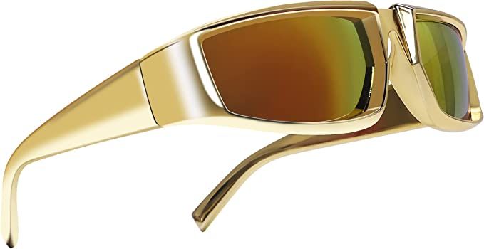 Amazon.com: GUVIVI Wrap Around Trendy Cool Sunglasses For Women Men Fashion Gold Rectangle Sunglasses Thick Chunky Sun Glasses Eyewear : Clothing, Shoes & Jewelry