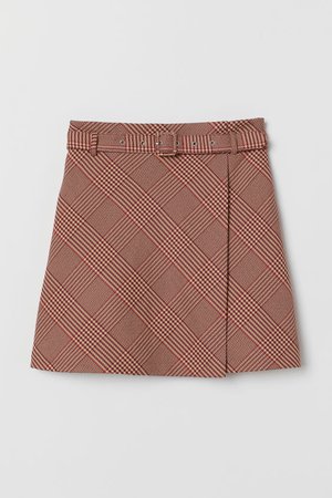 Skirt with Belt - Dark red/checked - Ladies | H&M US