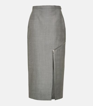 Asymmetric Wool And Mohair Midi Skirt in Grey - Alexander Mc Queen | Mytheresa