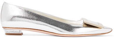 Belle Vivier Graphic Metallic Textured-leather Flats - Silver