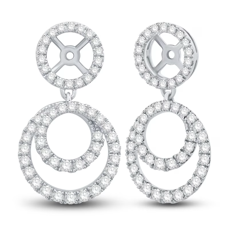 Diamond Double Halo Dangle Earring Jackets 3/4 ct tw Round 14K White Gold