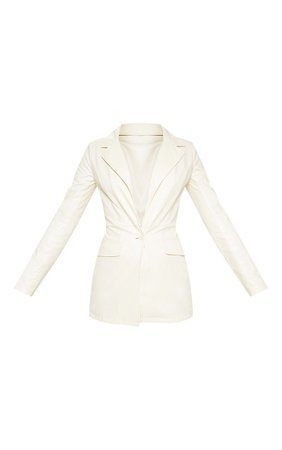 Cream Pu Fitted Blazer | Coats & Jackets | PrettyLittleThing