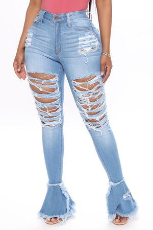 Fray What You Mean Flare Leg Jeans - Medium Blue Wash, Jeans | Fashion Nova