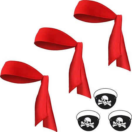 Amazon.com: 6 Pieces Halloween Pirate Party Favor Supplies, Pirate Accessories Include 3 Red Tie Headband Pirate Head Bandana 3 Black Pirate Eye Patches Skull Crossbone Captain Eye Covers for woman : Clothing, Shoes & Jewelry
