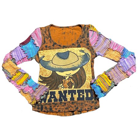 el rodeo vintage cowgirl wanted knit rainbow sleeves shirt