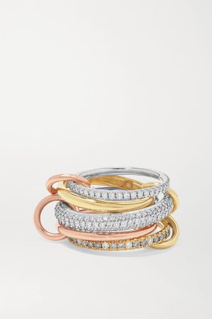 Gold Leo Blanc set of five 18-karat white, yellow and rose gold diamond rings | Spinelli Kilcollin | NET-A-PORTER