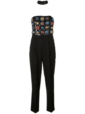 Alice And Olivia Embellished Strapless Jumpsuit In Black ,multicolour | ModeSens