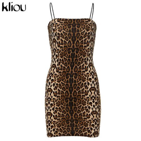 Online Shop Kliou Leopard Print Spaghetti Strap Sexy Dress Women Autumn Sleeveless strapless sheath Mini Bodycon Dress Backless Casual Dress | Aliexpress Mobile