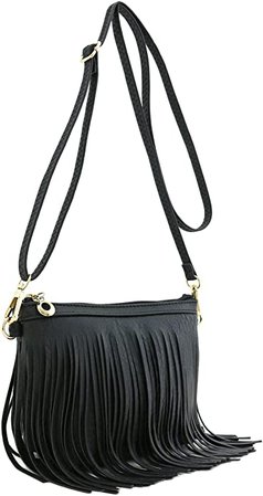 Small Fringe Crossbody Bag with Wrist Strap (Black): Handbags
