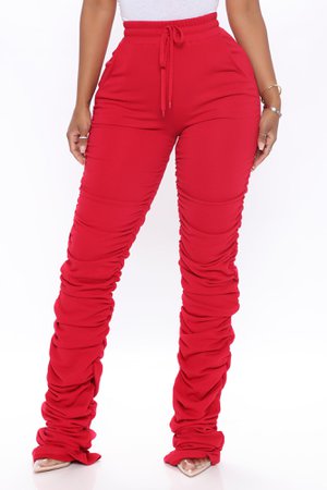 Curves And Chill Stacked Pant - Red, Pants | Fashion Nova