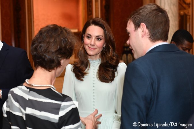 Kate in Soft Blue Dress for Prince of Wales Buckingham Palace Reception - What Kate Wore