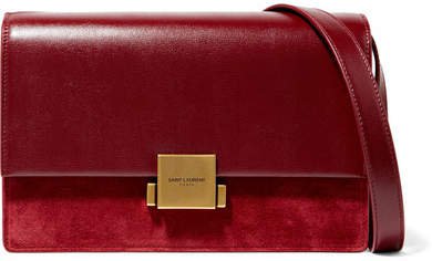 Bellechasse Leather And Suede Shoulder Bag - Burgundy