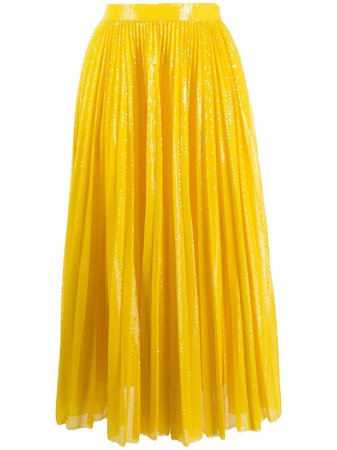 Yellow Msgm Pleated Sequin Midi Skirt | Farfetch.com