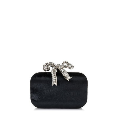 Black Liquid Velvet Clutch Bag with a Crystal Bow | CLOUD | Cruise 19 | JIMMY CHOO