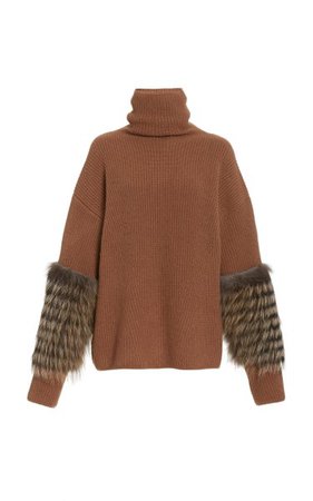 Fur-Trimmed Oversized Cashmere-Silk Turtleneck Sweater By Lapointe | Moda Operandi