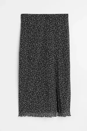 Patterned Mesh Skirt - Black/small flowers - Ladies | H&M US