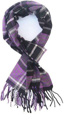 Saferin Men Winter Plaid Soft Elegant Cashmere Feel Wrap Scarf Grey Plaid (136 Purple Plaid) at Amazon Men’s Clothing store