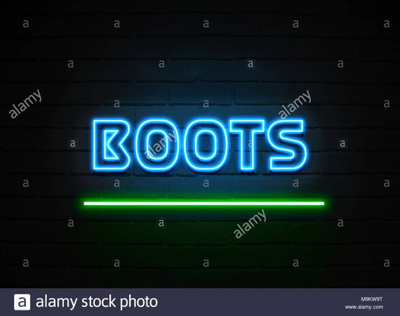 Boots neon sign - Glowing Neon Sign on brickwall wall - 3D rendered royalty free stock illustration Stock Photo - Alamy